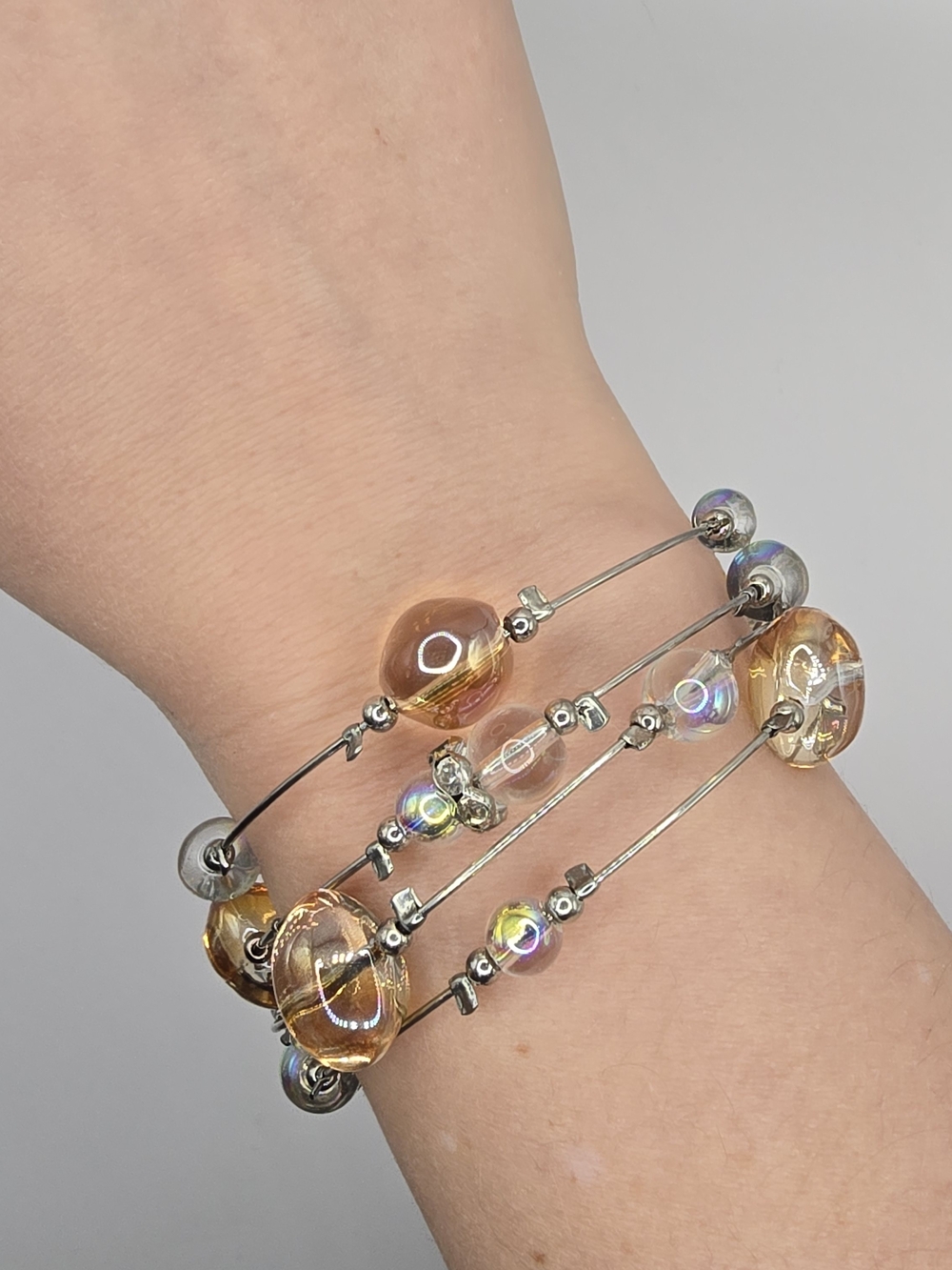 Gold-Tone Glass Bead Multi-Strand Accordian Bracelet